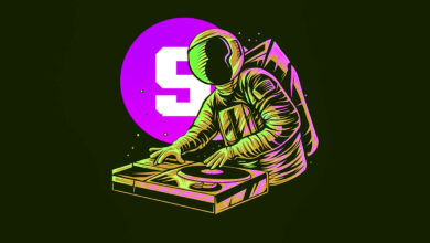 astronaut dj vector with moon background vector illustration design