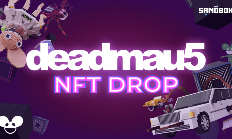 Image that read deadmau5 NFT DROP in bright lighting Tower of Light NFT