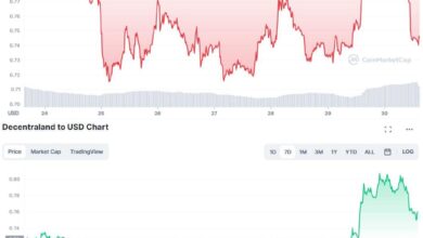 CoinMarketChap chart of two metaverse tokens SAND and MANA